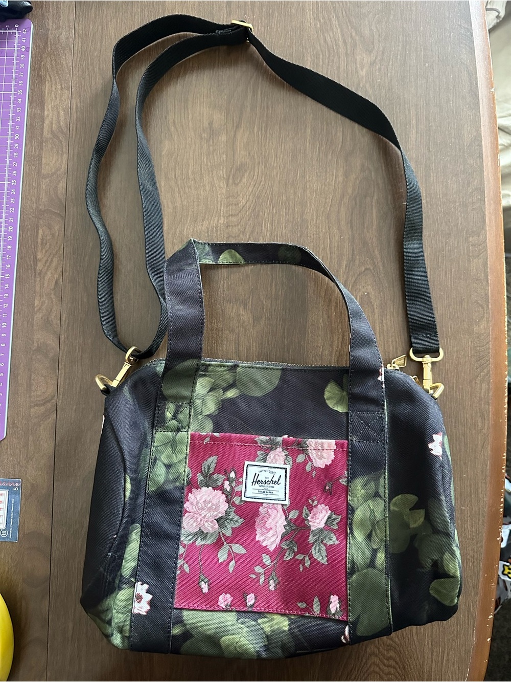 Herschel Supply Company Black & Burgundy Floral Tote - Picture 2 of 5